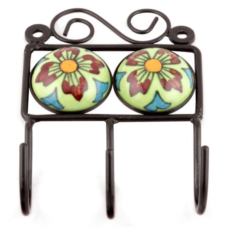 Pea Green Round Ceramic Floral Tiles Hooks Online